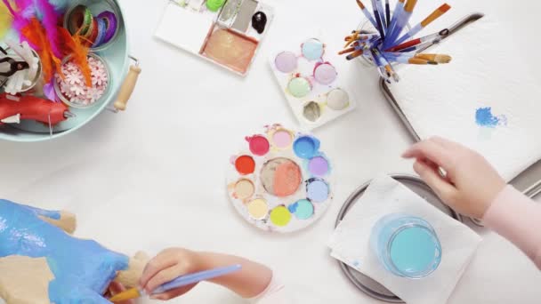 Step Step Painting Paper Mache Unicorn Blue Paint — Stock Video