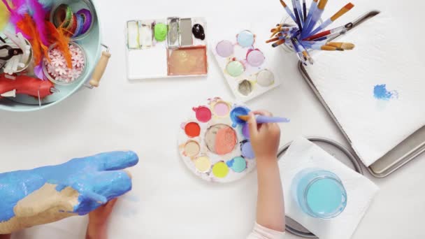 Step Step Painting Paper Mache Unicorn Blue Paint — Stock Video