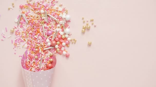 Colorful Pink Sprinkle Blend Pink Background — Stock Video