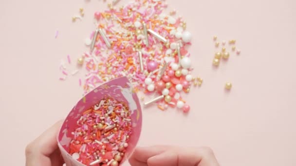 Colorful Pink Sprinkle Blend Pink Background — Stock Video