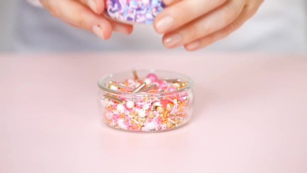 Colorful Sprinkle Blend Pink Background — Stock Video