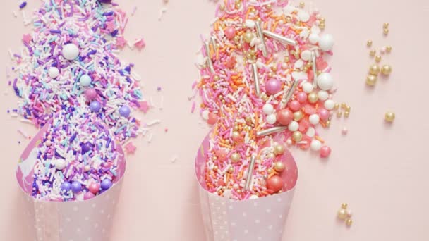 Colorful Sprinkle Blend Pink Background — Stock Video