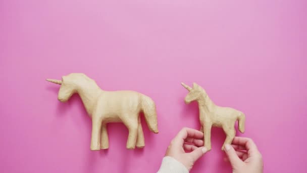 Unfinished Paper Mache Unicorn Kids Art Craft Project — Stock Video