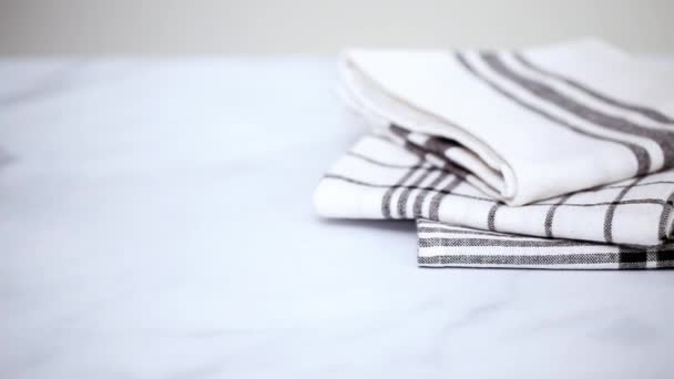 Folding Blck White Patterned Paper Towels Marble Surface — Stock Video
