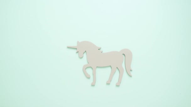 Unfinished Unicorn Cut Out Blue Background — Stock Video