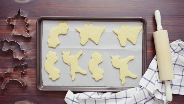 Galletas Azúcar Forma Unicornio Bandeja Para Hornear — Vídeo de stock