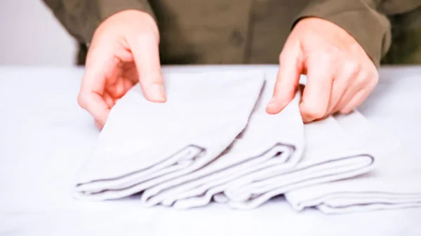 New Linen Dinner Napkin Marble Countertop — Stock Photo, Image