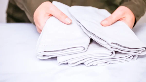 New Linen Dinner Napkin Marble Countertop — Stock Photo, Image