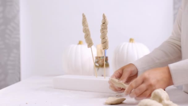 Passo Passo Mãe Filha Decorando Abóbora Artesanal Halloween Com Tema — Vídeo de Stock