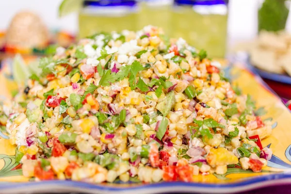 Mexican Street Corn Salad Grilled Corn Large Serving Dish — Stock Photo, Image