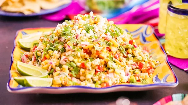 Step Step Preparing Traditional Mexican Street Corn Salad — Stock Photo, Image