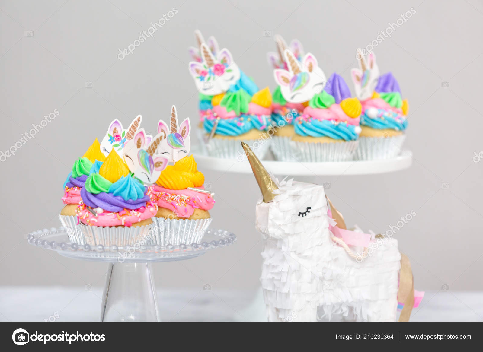 Unicorn Cupcakes Multicolor Buttercream Icing Cake Stands Stock Photo By C Urban Light