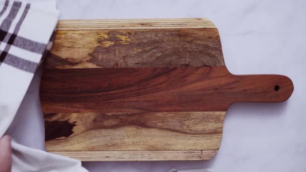 Rustic Wood Cutting Board Marble Countertop — Stock Video