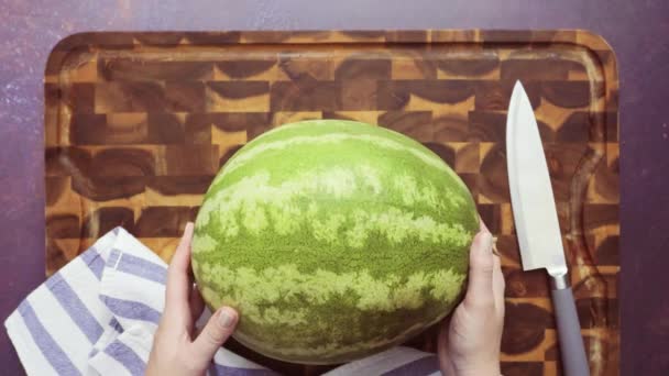 Red Watermelon Wood Cutting Board — Stock Video