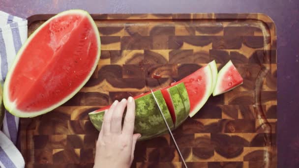 Red Watermelon Wood Cutting Board — Stock Video