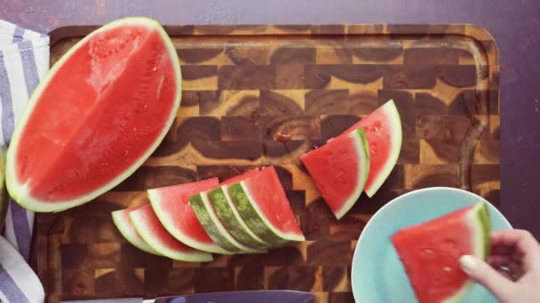 Red Watermelon Wood Cutting Board — Stock Video