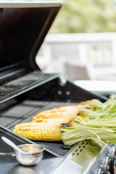 Grilovací Elote Kukuřice Mexický Pouliční Venkovní Plynový Gril — Stock fotografie