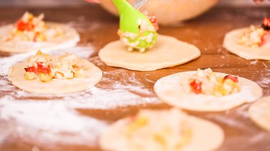 Adım adım. Ev yapımı yapma empanadas farklı dolguları ile.