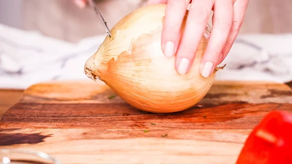 Pas Pas Coupe Légumes Pour Faire Remplissage Pour Empanadas — Photo