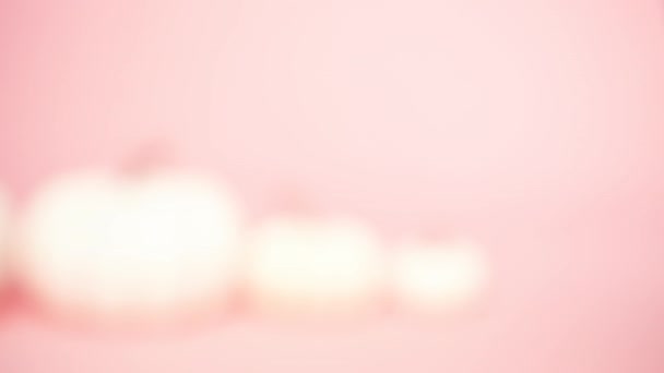 Calabazas Artesanales Blancas Diferentes Tamaños Sobre Fondo Rosa — Vídeos de Stock