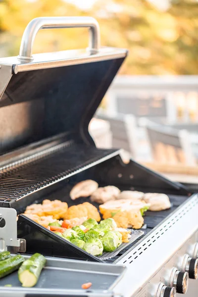 Koken Gezond Diner Buiten Gas Barbecue — Stockfoto
