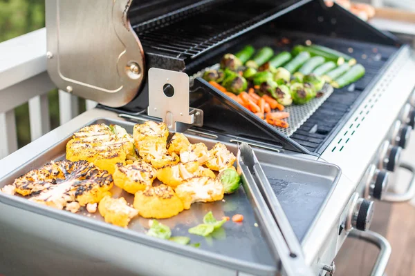 Kochen Gesundes Abendessen Auf Gasgrill Freien — Stockfoto