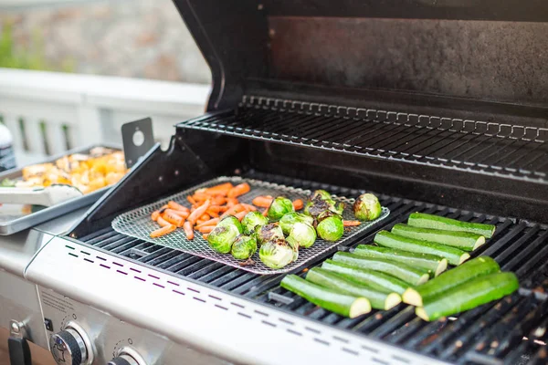 Cucina Sana Cena Sulla Griglia Gas All Aperto — Foto Stock