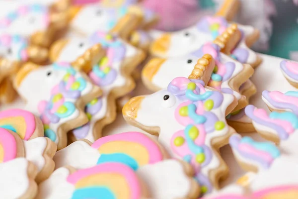 Biscoitos Açúcar Unicórnio Decorados Com Cereja Real Festa Aniversário Das — Fotografia de Stock