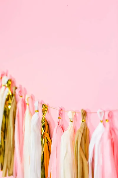 Paper Tassel Garland Pink Wall Kids Birthday Party — Stock Photo, Image