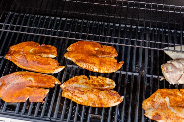 Kabeljau Grillen Für Fisch Tacos Auf Outdoor Gasgrill — Stockfoto