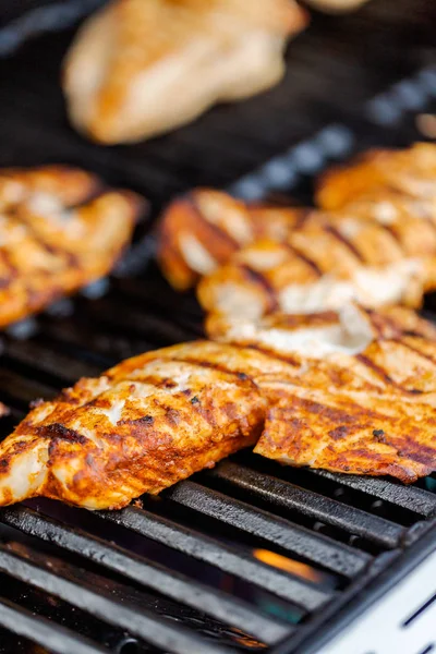 Grilling Cod Fish Tacos Outdoor Gas Grill — Stock Photo, Image