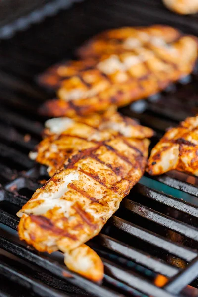 Grilling Cod Fish Tacos Outdoor Gas Grill — Stock Photo, Image