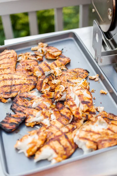 Grillen Kabeljauw Voor Vis Taco Buiten Gas Grill — Stockfoto