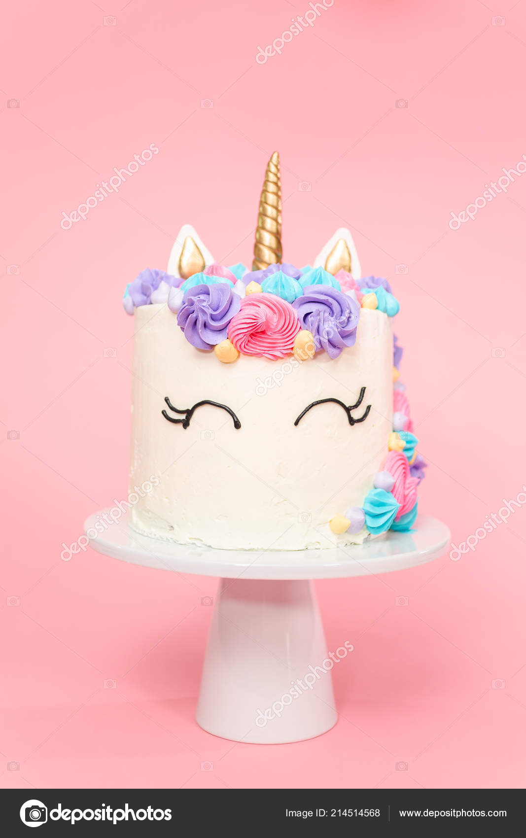 Unicorn Cake Decorated Multicolor Buttercream Icing Stock Photo