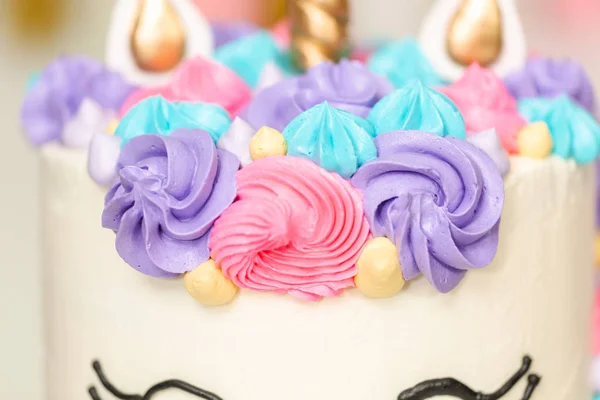 Unicorn Cake Decorated Multicolor Buttercream Icing — Stock Photo, Image