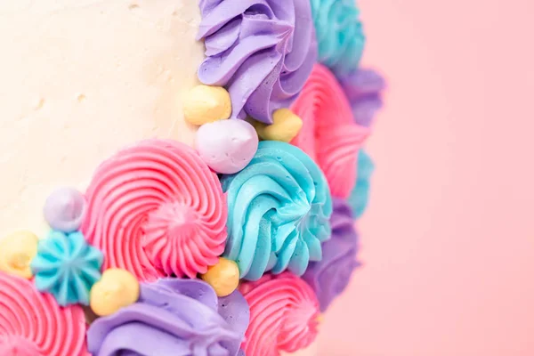 Einhornkuchen Mit Buntem Buttercreme Zuckerguss — Stockfoto