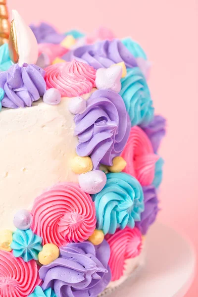 Jednorožec Dort Zdobený Vícebarevná Buttercream Poleva — Stock fotografie