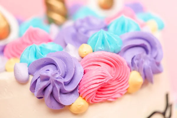 Unicorn Cake Decorated Multicolor Buttercream Icing — Stock Photo, Image