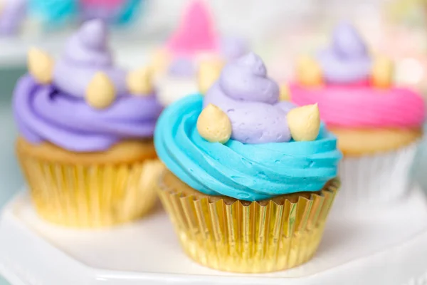 Cupcakes Multicolores Licorne Petite Fête Anniversaire Fille — Photo