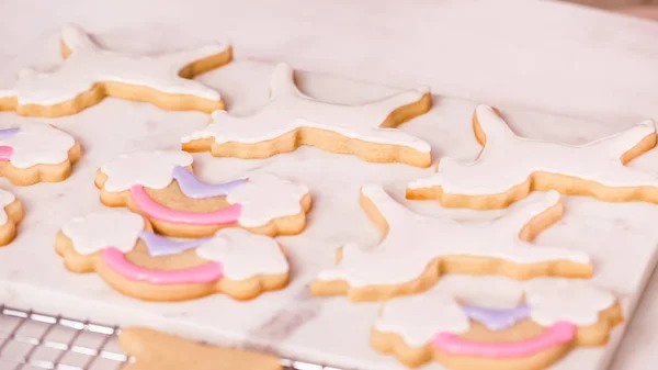 Decoração Unocrn Forma Biscoitos Açúcar Com Gelo Real Para Festa — Fotografia de Stock