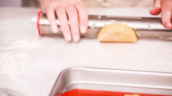 Rolling Out Sugar Cookie Dough Make Unicorn Cookies — Stock Photo, Image