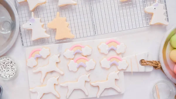 Decoración Galletas Azúcar Forma Unocrn Con Glaseado Real Para Fiesta — Foto de Stock