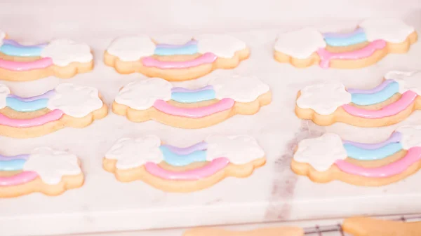 Decoração Unocrn Forma Biscoitos Açúcar Com Gelo Real Para Festa — Fotografia de Stock