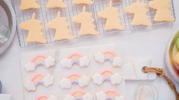 Decoração Unocrn Forma Biscoitos Açúcar Com Gelo Real Para Festa — Fotografia de Stock