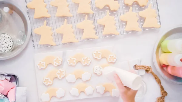 Décorer Des Biscuits Sucre Forme Unocrn Avec Glaçage Royal Pour — Photo