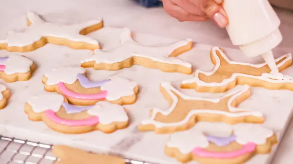 Decoração Unocrn Forma Biscoitos Açúcar Com Gelo Real Para Festa — Fotografia de Stock