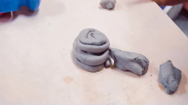 Little Girls Creating Small Kids Sculptures Clay — Stock Photo, Image