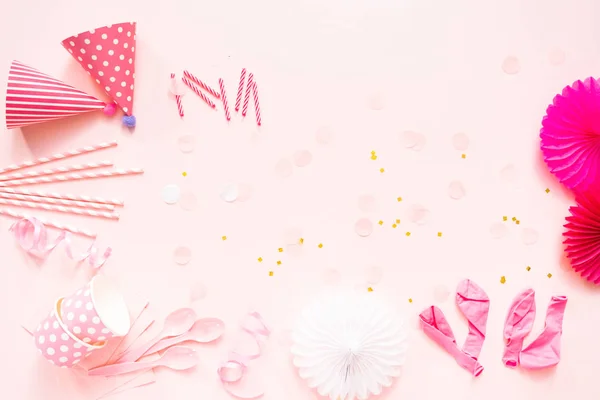 День Рождения Единороге Тема Розовой Квартире Лежал — стоковое фото