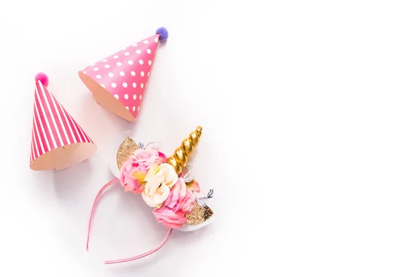 Sombreros Fiesta Diadema Unicornio Sobre Fondo Blanco — Foto de Stock