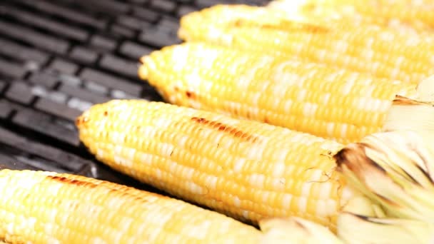 Grilling Mexican Street Corn Elote Outdoor Gas Grill — Stock Video